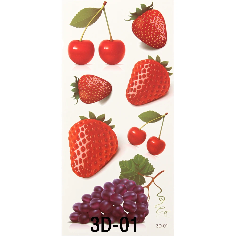 10 Pcs 3D Strawberry Cherry Anggur Buah Gambar Tato Nail Decals