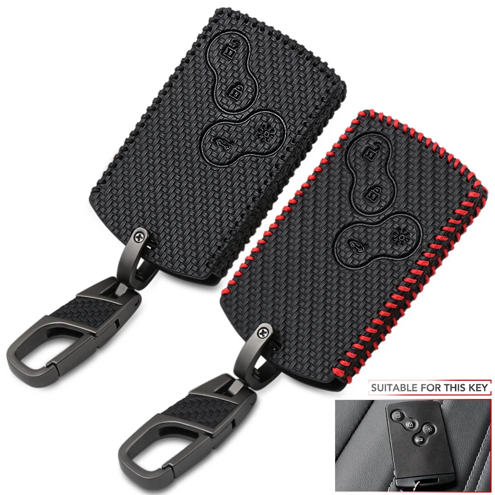 

4 Buttons Carbon Fiber Style Leather Car-Styling Key Cover Case Protector For Renault Clio Logan Megane 2 3 Koleos Scenic Card