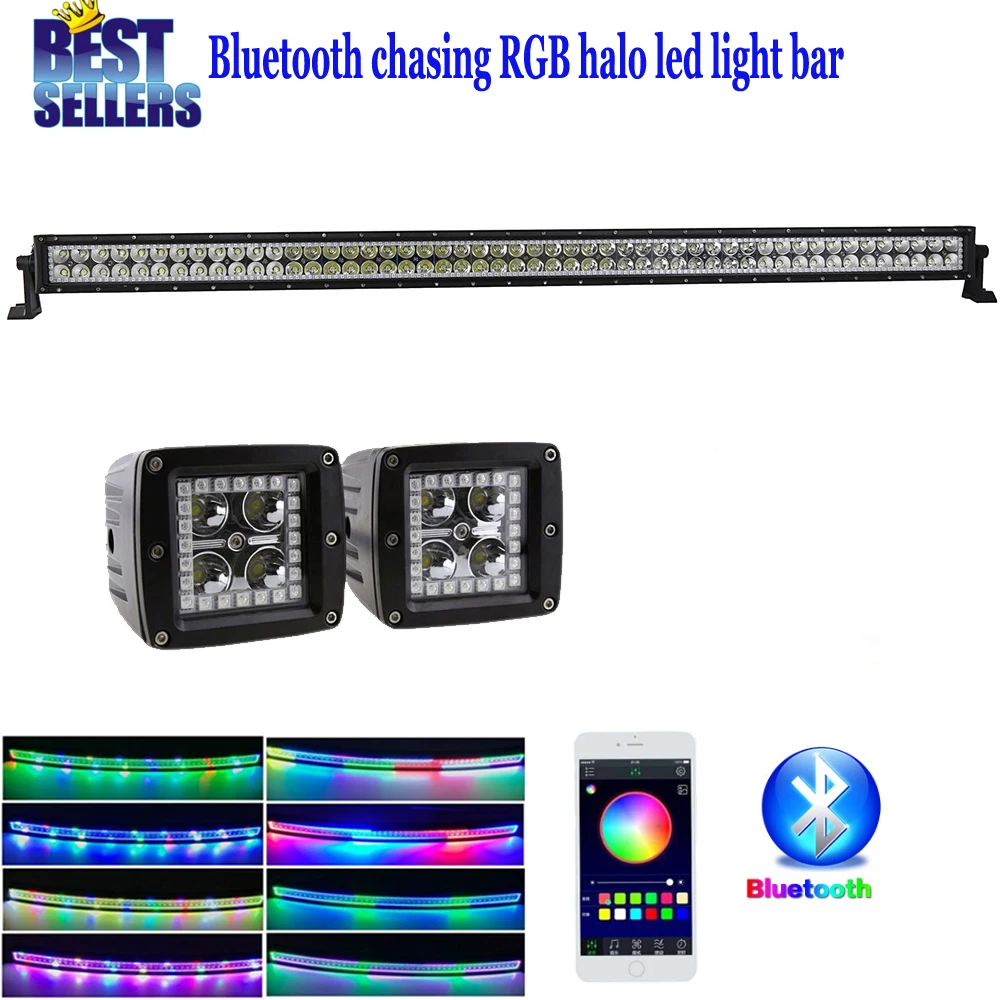 Nicoko 50 &quot288W striaght LED Light Bar + 2 шт. светодиодный рабочий свет с RGB чеканкой Halo по Bluetooth App