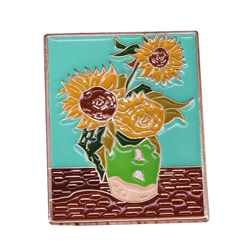 

Van Gogh pin sunflower vase brooch colorful oil painting badge artist collection