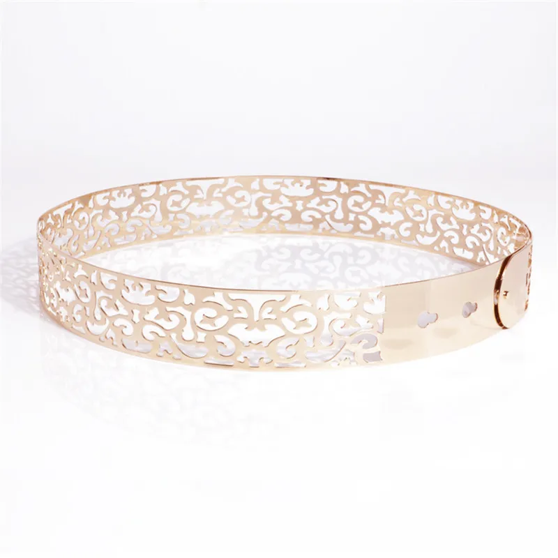 New Women's Hollow Out Metal Waist Belt Metallic Gold Wide
