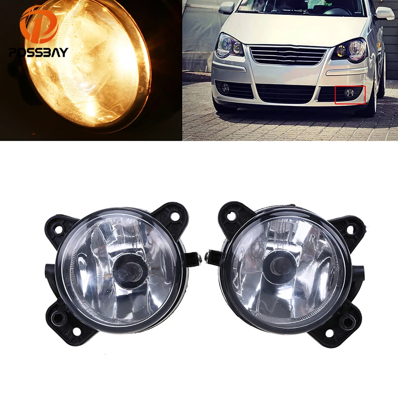 

POSSBAY Car Front Bumper Fog Light Halogen Fog Lamps for VW Polo 9N 2005 2006 2007 2008 2009 Clear Lens 9006 Bulbs