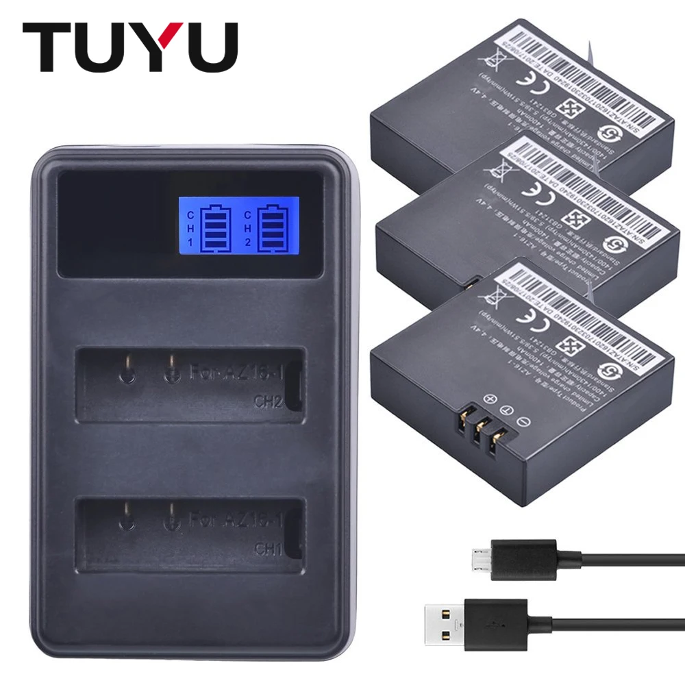 Buy TUYU 3Pcs AZ16 1 Replacement Yi 4K Battery + LCD