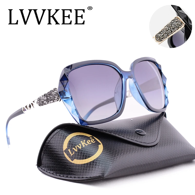 

LVVKEE Brand Design Retro Large frame Polarized sunglasses women Diamond Fashion Driving glasses Accessories UV400