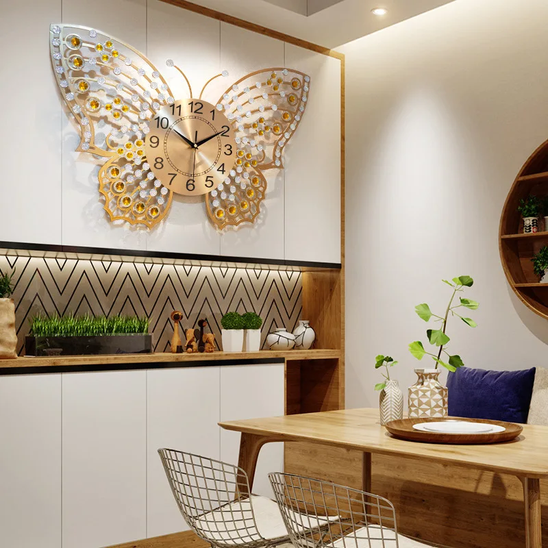 Китайские минималистичные Креативные 3D настенные часы с бабочками современные домашние часы гостиная немой часы модные декоративные кварцевые часы