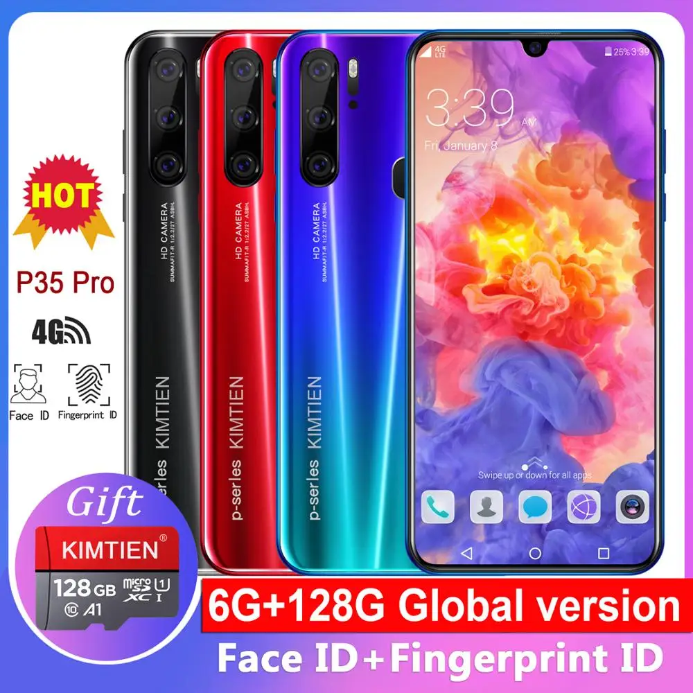 

Global Version Smartphone Mobile Phone 6GB+128GB 10 core 6.3" Full Screen Dual Camera Android 4G 3g CellPhone Cell Smart Phone