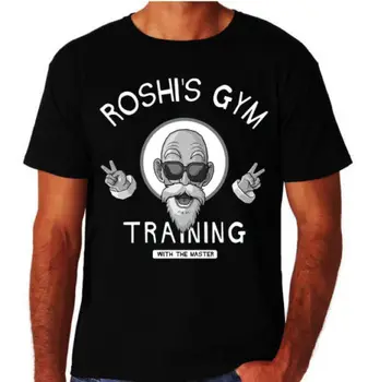 

New High Quality Tee Shirt Dragonball Z Roshis Gyms Trainings Master Anime Gyms Weights Workout Black T-Shirt Summer T-shirt