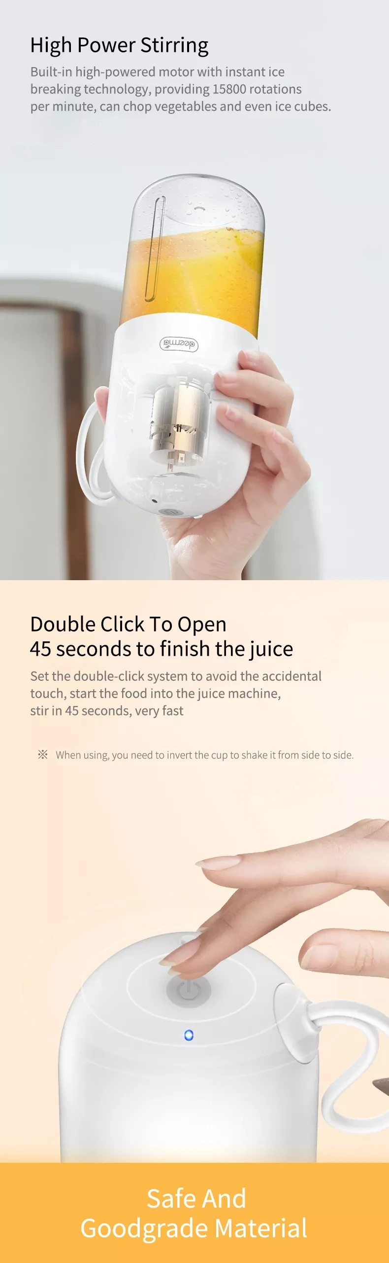 XIAOMI MijiA Deerma Portable Mini Fruit Juicer Kitchen Electric Mixer Capsule Shape Powerful Electric Juice Cup XIAOMI YouPIN (9)