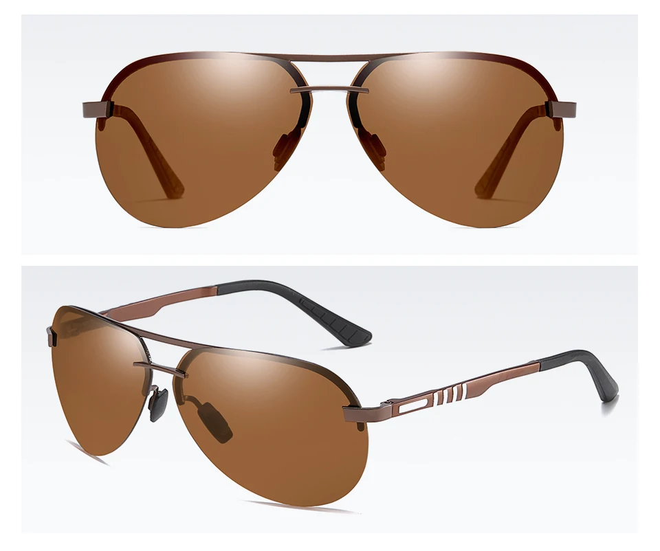 polarized sun glasses half frame brown metal frame (14)