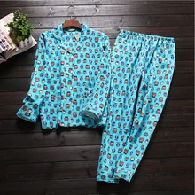 Весенний бренд Домашняя одежда Женский Повседневный мультфильм женский пижамный комплект хлопковый пижамный комплект Laides рубашка с длинными рукавами+ брюки