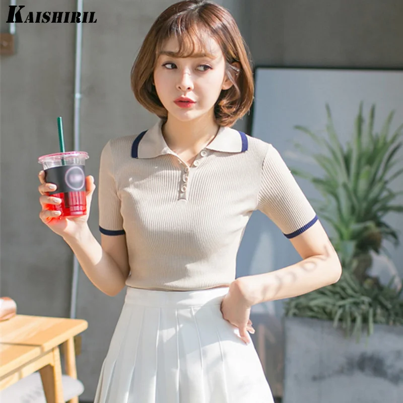

Summer Women's Polo Shirt Women Slim Shirts Tops Female Korean Tees Ladies Polos Tee Shirts Femme Tops Casual Clothes For Women