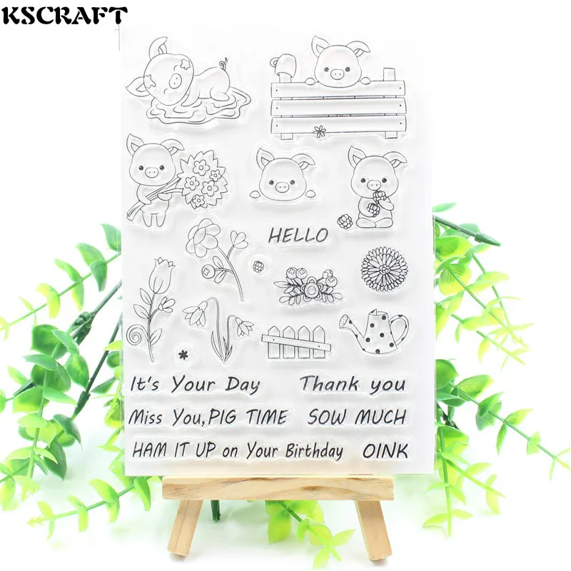 

KSCRAFT Cute Pig Transparent Clear Silicone Stamps for DIY Scrapbooking/Card Making/Kids Fun Decoration Supplies 156