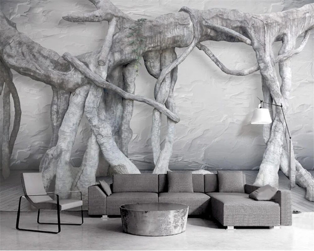 

Beibehang Black and white 3d three - dimensional art tree root art virgin forest TV background murals wallpaper for walls 3 d