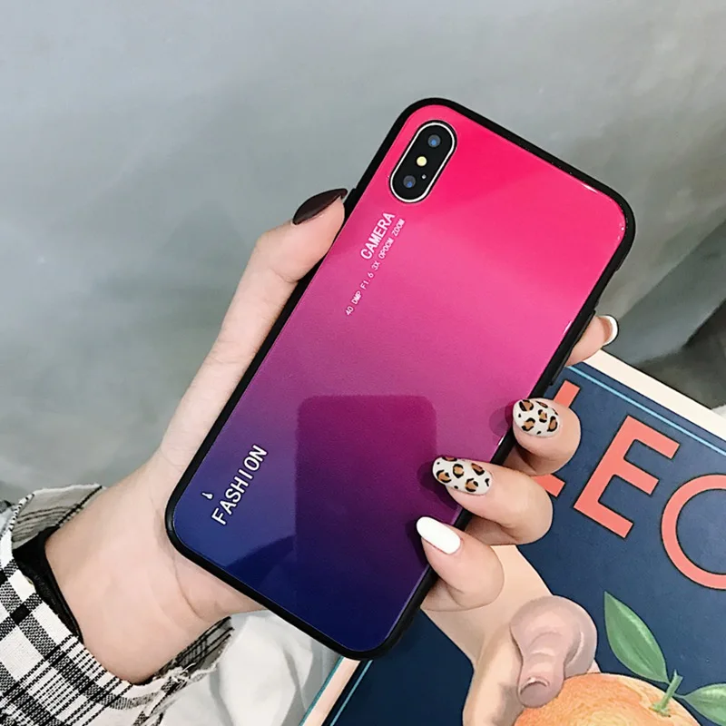 For iPhone XS Max XR Case Aurora Gradient Glasses Cases Back Cover 7 8 X 10 iphone 6 6S Plus 7plus Coque Hard |