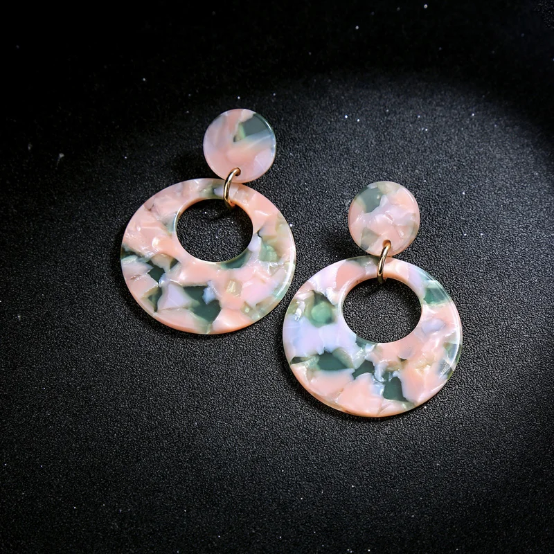 

Bohemia Resin Charm Circle Round Drop Earrings For Women Fashion Jewelry Trendy Alloy Earrings Girl Gift Accessories In Box
