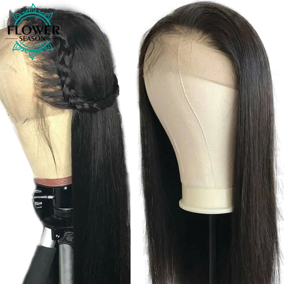 

FLOWERSEASON Pre Plucked Full Lace Human Hair Wigs With Baby Hair Glueless Silky Straight Full Lace Wigs Brazilian Remy Hair