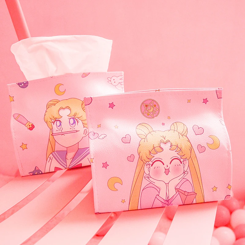 

Anime Sailor Moon Cosplay Cartoon Tissue Box Napkin Tissue Leather Paper Dispenser Tissue Holder Paper Bag