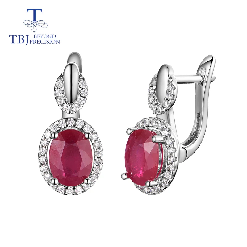 TBJ, классический дизайн, африканская Рубиновая застежка, серьги, натуральный драгоценный камень, серебро 925 пробы, ювелирные изделия для женщин, леди, хороший подарок - Цвет камня: ruby