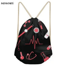 INSTANTARTS моды Медсестра с узором в виде сердца; женские мешки с Кулиской Повседневное большой ящик для хранения рюкзаки Softback студентов черный рюкзак сумки