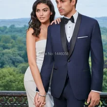 Мужская шаль на одной пуговице темно-синего цвета с отворотом, фраки строгие мужские свадебные костюмы, смокинг для мужчин(пиджак+ брюки+ жилет+ Бант