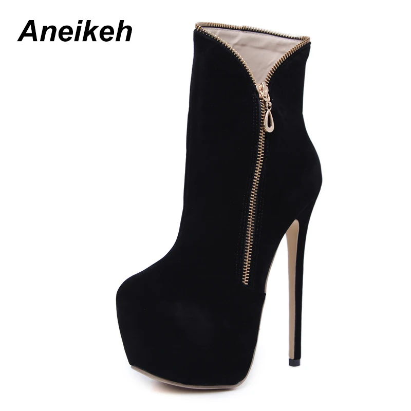 

Aneikeh 2018 Newest Women Super High Heels Platform Boots Solid Zip Stiletto High Pumps Boots Sexy Fashion Winter Shoes