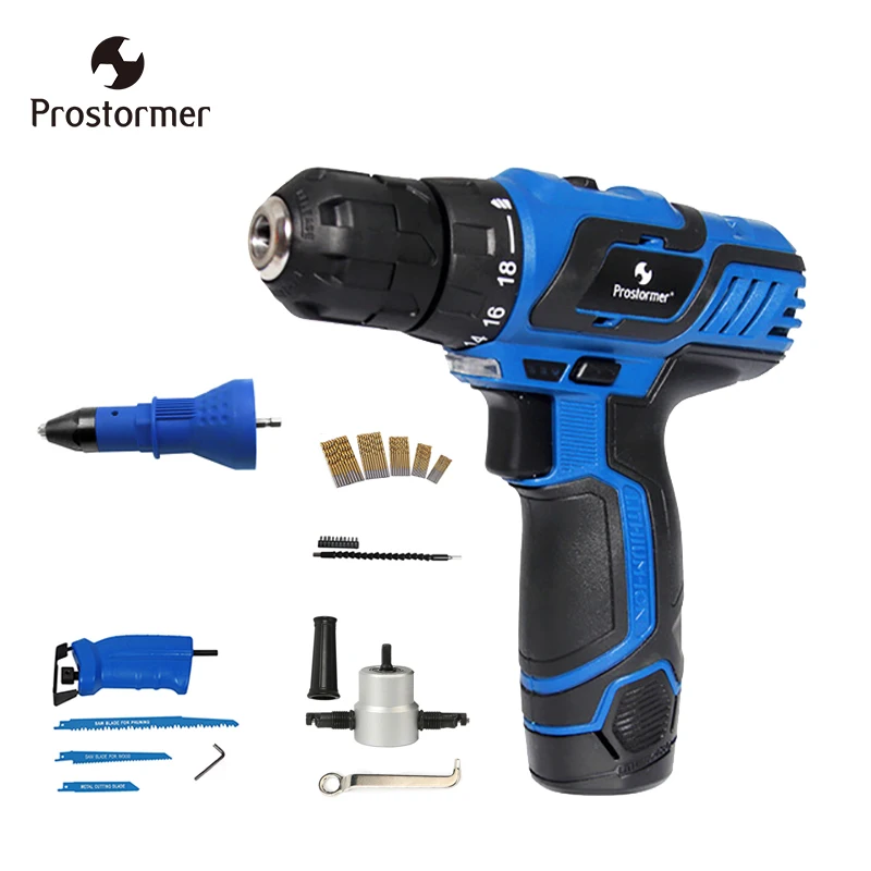 

PROSTORMER 12V Cordless Drill 25NM Electric Screwdriver 1h Fast charging Rechargeable Household Mini Power Tools Drill Bit Set
