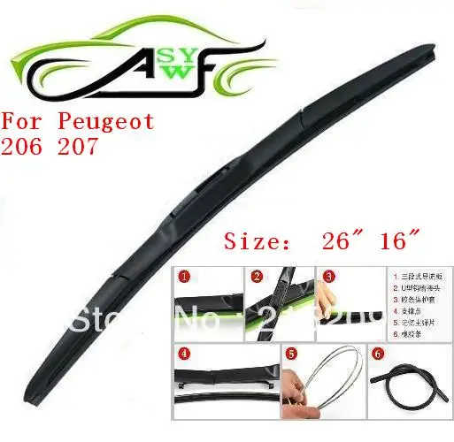 Free Shipping Car Wiper Blade For Peugeot 206 207 Size 26" 16" Soft