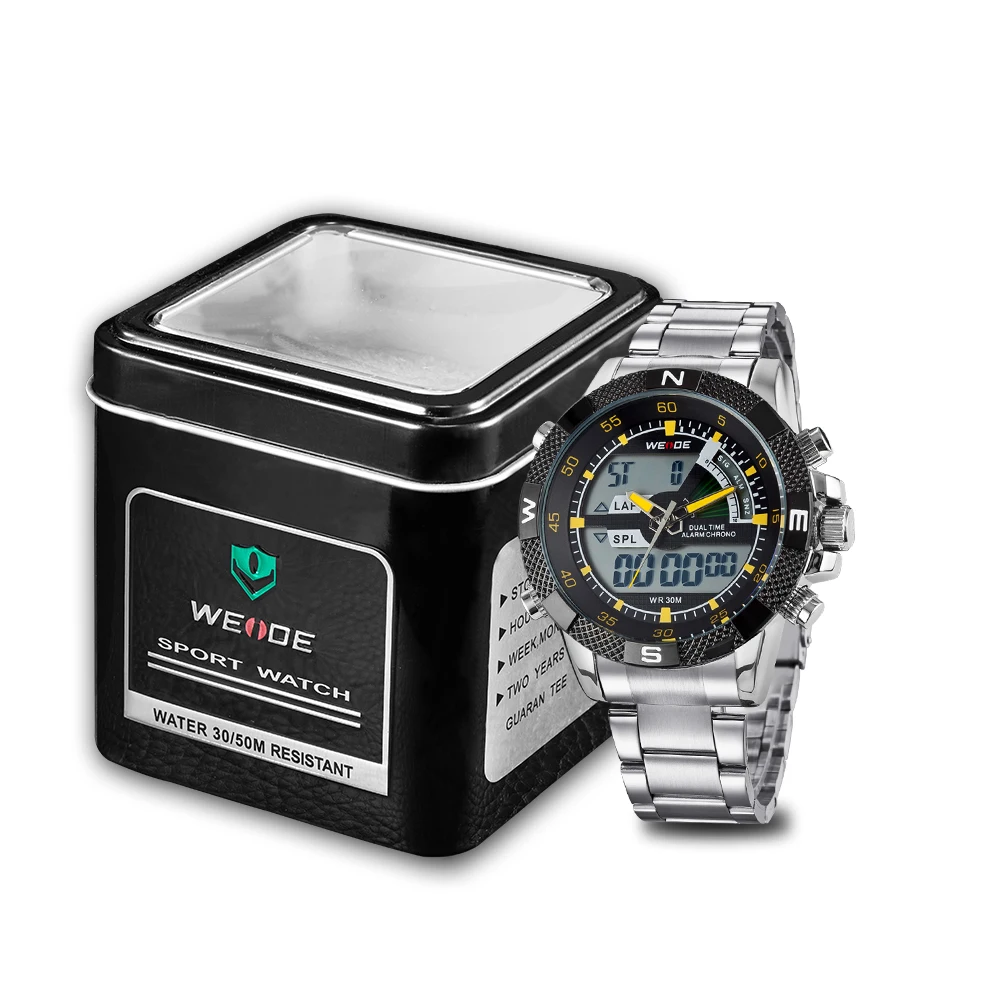 WEIDE Brand Men Military Watch Stainless Steel Band Original Japan Quartz 3ATM Waterproof Auto Date Male Alarm Clock Men Watch WEIDE Brand Men Military Watch Stainless Steel Band Original Japan Quartz 3ATM Waterproof Auto Date Male Alarm Clock Men Watch