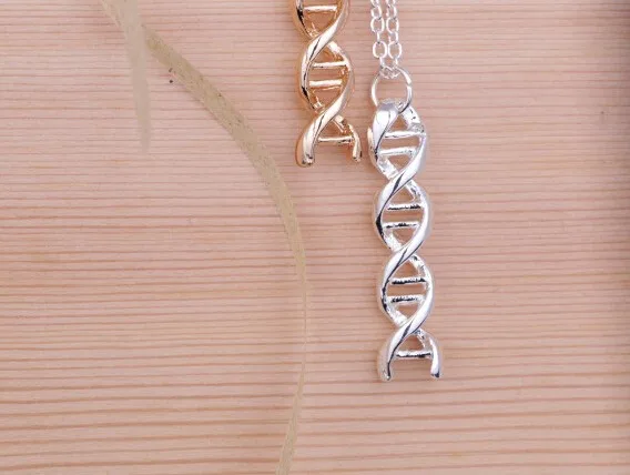 

3D DNA Double Helix necklace Silver gold DNA Necklace Pendant Biological symbol Unique Science jewelry for women