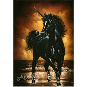

NEW Full square / round 5D DIY diamond painting black unicorn pattern 3D crystal cross stitch embroidery mosaic home decoration