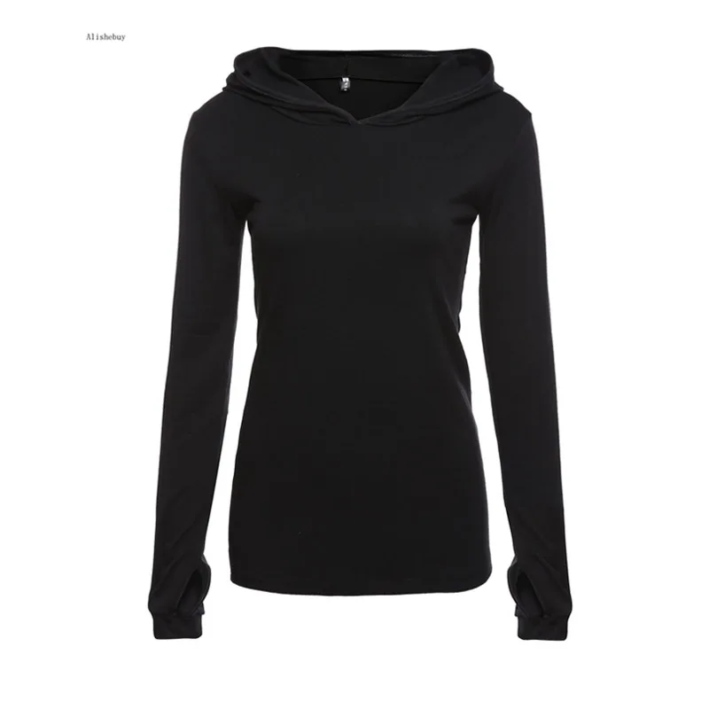 

Casual Mitt Pullover Women Hooded Sweatshirts Long Sleeve Glove Hoodies Solid Slim Fit Hoodie Ladies Clothes Sweatshirts Black