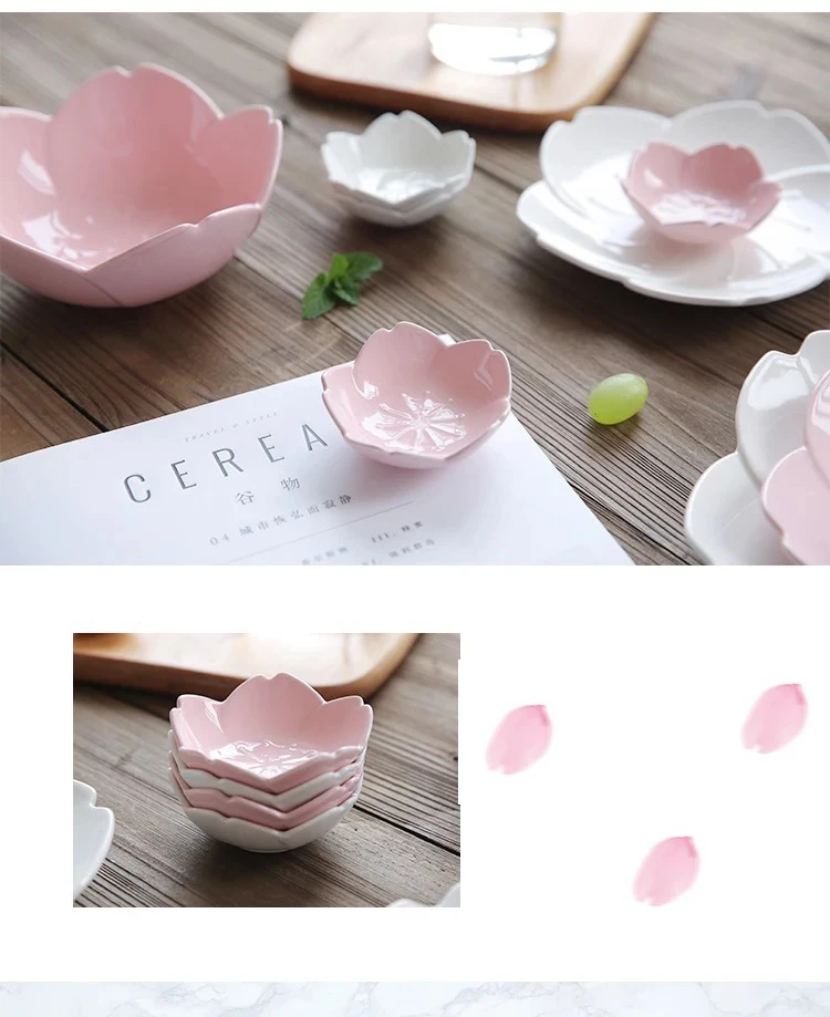 Керамический столовый сервиз, розовая кухонная посуда, тарелки в форме цветка, соус чили, блюдо