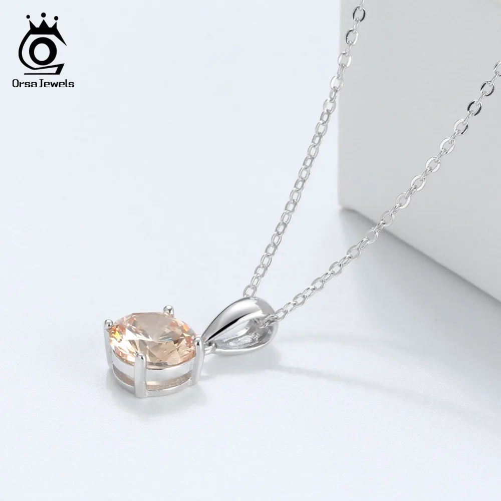 ORSA JEWELS 925 пробы Серебряное женское ожерелье s 12 цветов месяц счастливый камень AAA CZ Циркон кулон ожерелье для девочек SN118