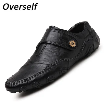 

Spring Breathable Moccasins Mens Driving Shoes Hook Loop Loafers Split Leather Casual Shoes For Men Black Brown Big Size 38-47