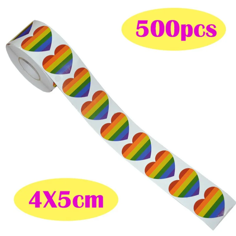 

500pcs Love Rainbow Ribbon Stickers Rainbow Flag Love Hearts Tape Stickers Ribbon Parades Festival Party Favors Decorations