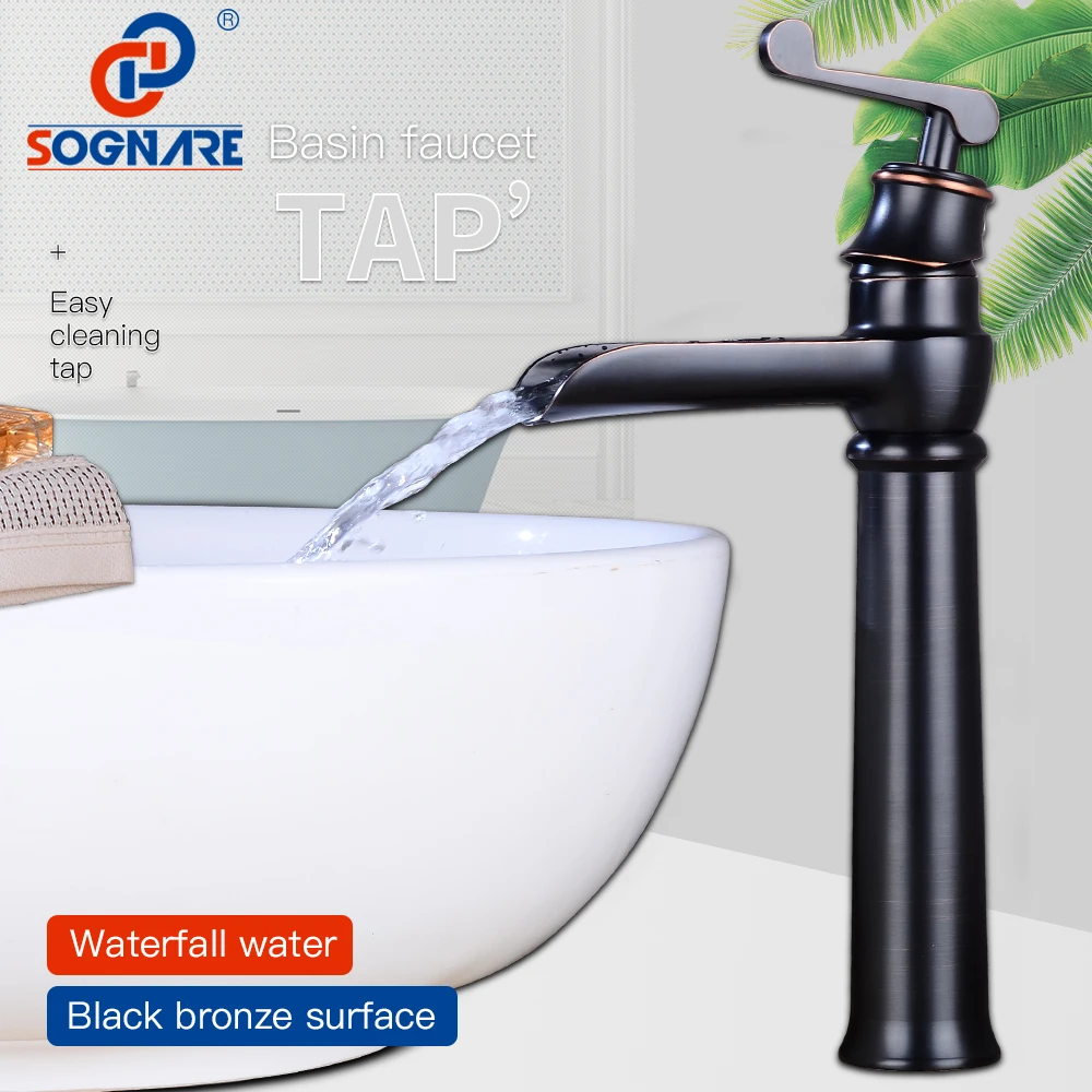 

SOGNARE Basin Mixer Bathroom Hot Cold Water Washing Basin Faucet Waterfall Vintage Bathroom Tap Single Handle Water Basin Taps