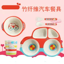 Набор детских столовых приборов из бамбукового волокна, 5 шт., выдвижные перегородки с мультяшным автомобилем, подарок для малышей, ударопрочная детская кухонная посуда