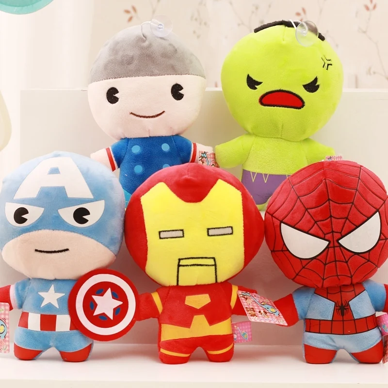 

5 Pcs A Lot 20 Cm Super Hero Plush Toys Wall Stuff With Suctions Stuffed Iron Man Spider Man Thor Cartoon Toys For Children