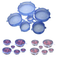 6 шт./компл. Универсальный крышки растягивающиеся из силикона Еда Обёрточная бумага Чаша Пот крышкой всасывания Крышка Пособия по кулинарии Кухня инструменты протектор Кепки