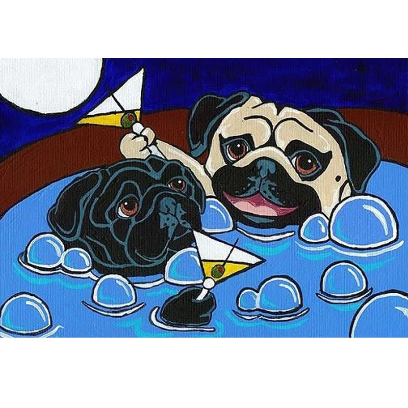 3d Painting pug Take a bath Diamond Painting Animal Full Square Diamond