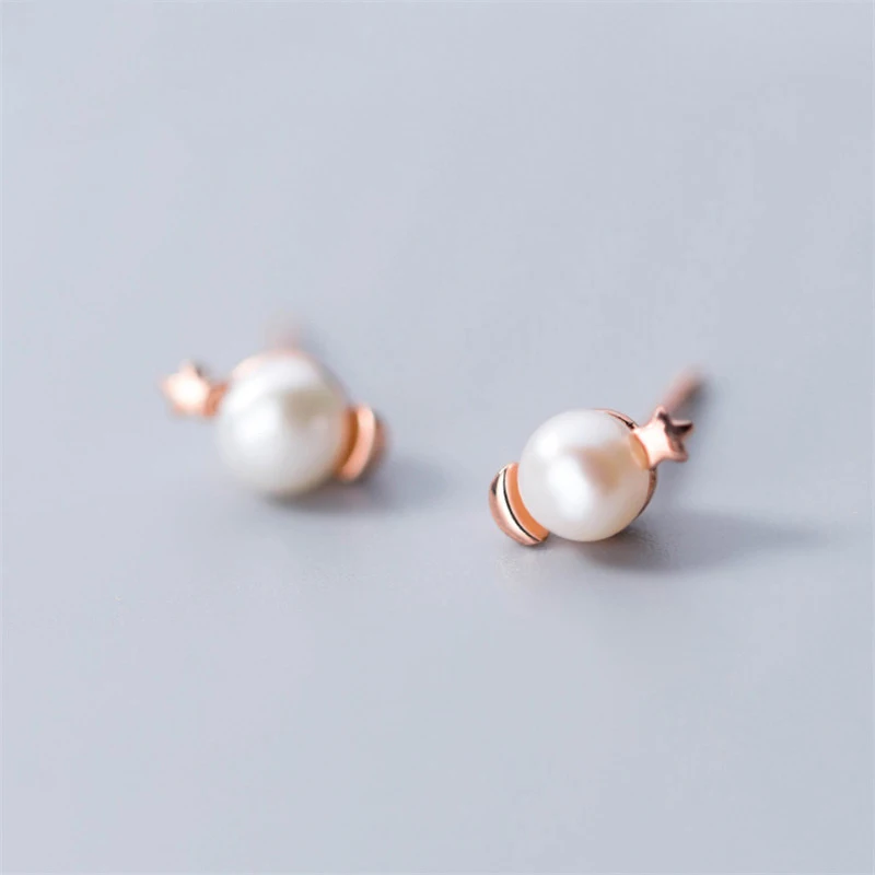 

NEWBUY 2019 New Fashion Silver/Rose Gold Color Pearl Cute Star Stud Earrings For Women Girl Real 925 Sterling Silver Jewelry