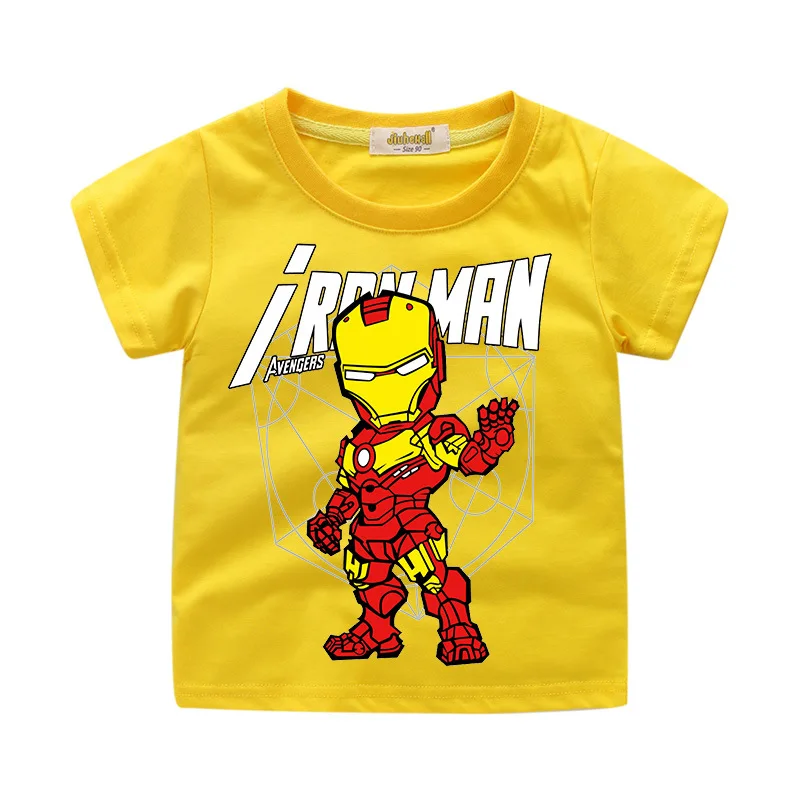 Футболки для мальчиков летние детские Марвел из Мстителей супергероя Железный человек футболка Топы; одежда для малышей Мода мультфильм футболка для маленьких мальчиков