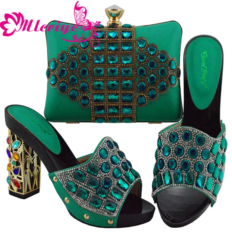 

Latest Design Matching Shoes and Bag Set In Heels Italian Shoes and Bags To Match Shoes with Bag Set Decorated with Rhinestone