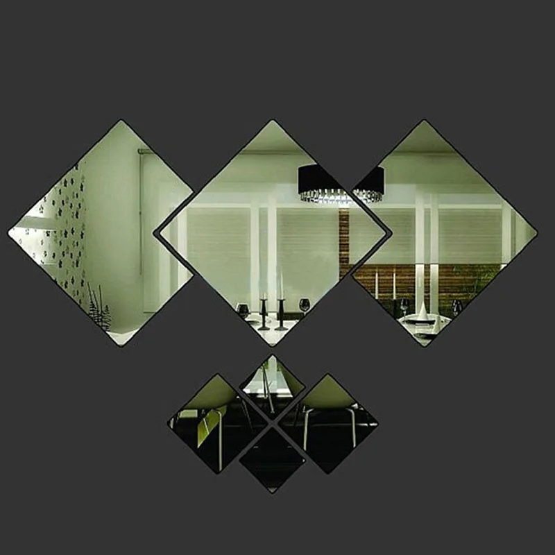 3d plastic mirror wall stickers 7 pieces removable rhombus design living room bed room home decoration wall sticker vbh58 t15 53