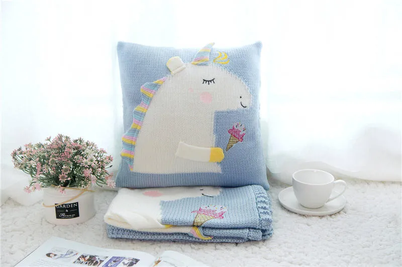 Baby Blanket Toddler Infant Newborn Knitted Blanket Pram Cot Bed Moses Basket Crib Cartoon Unicorn Nursery Sleeping Pillow