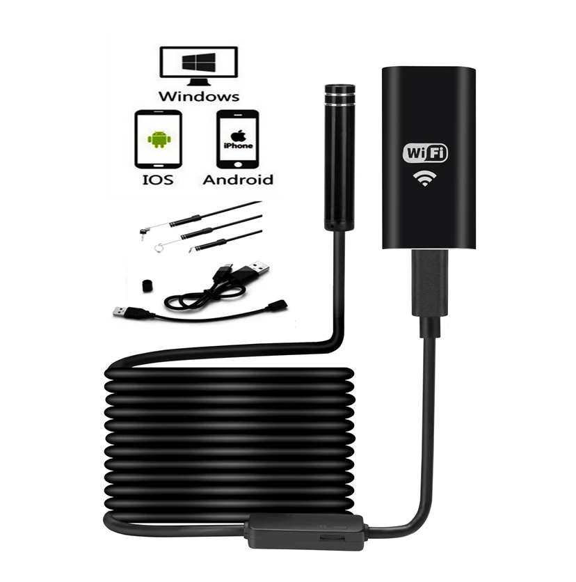 Bakeey 8mm 8 Led WiFi Endoscope HD Camera Borescope Waterproof Rigid Cable for Android IOS Laptop PC