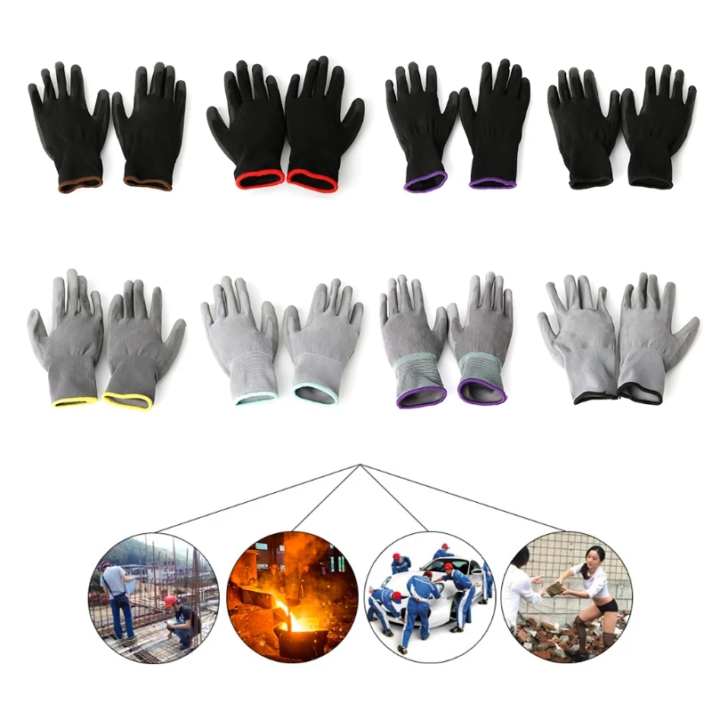 

1 Pair Nylon PU Palm Coated Protective Safety Work Gloves Garden Grip Builders