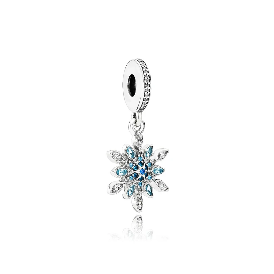 

NEW 100% 925 Sterling Silver Crystalized Snowflake Dangle Charm Blue Crystals Pendant Bead For Mother Gift Bracelet DIY