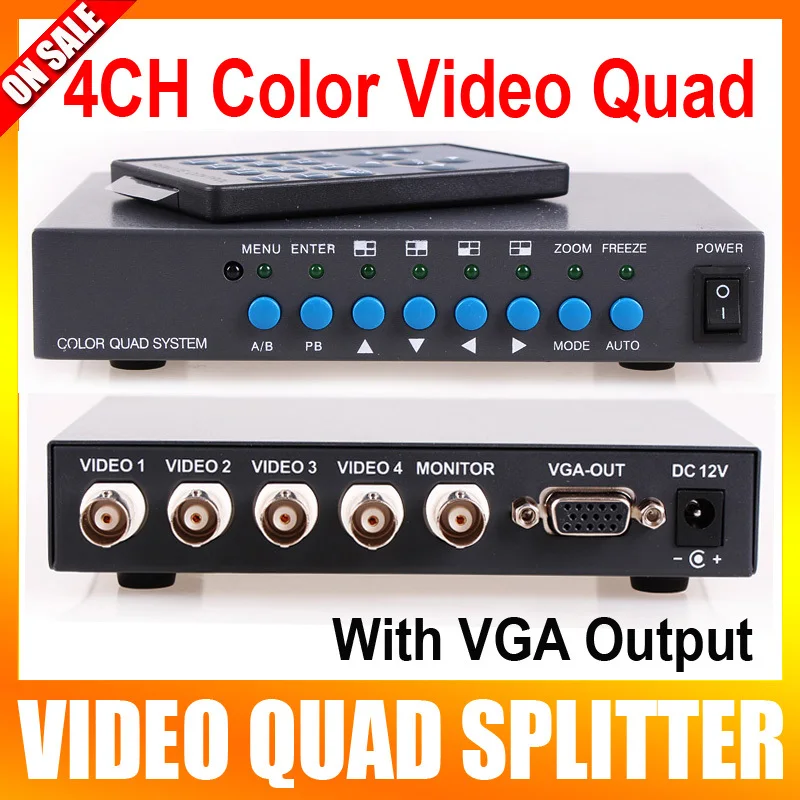 

4 Channel Digital Color Quad System VGA-OUT Video Processor Splitter BNC Switcher For Security System