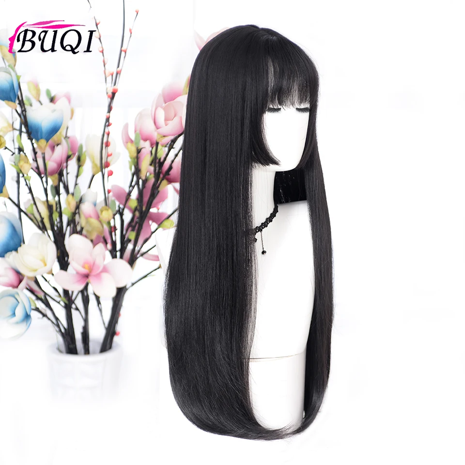 

Buqi Fashion adult women with 20 inches long straight heat resistant synthetic wig black wig